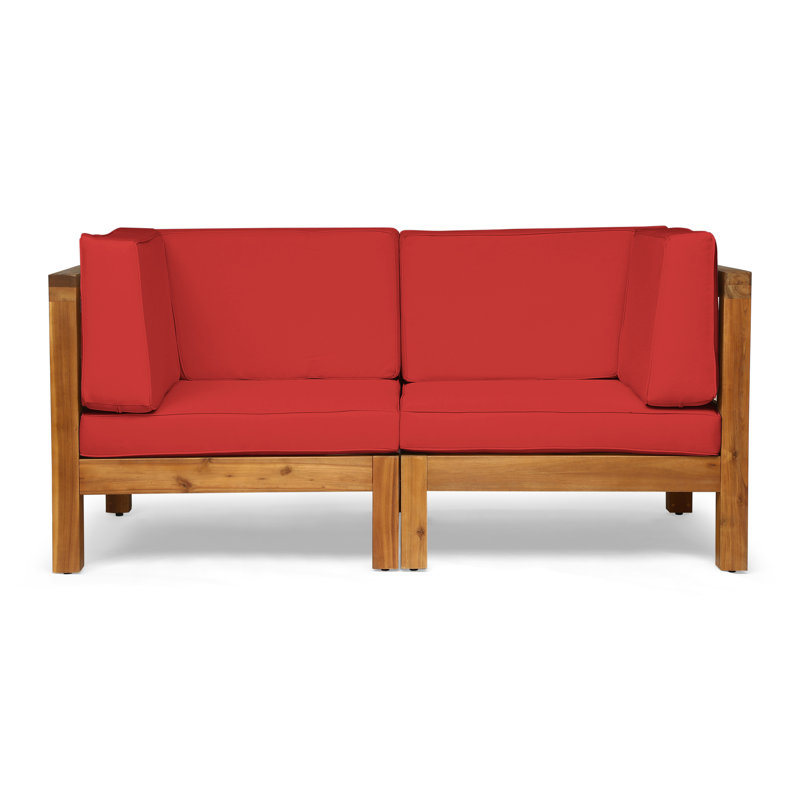 Causeuse large avec coussins 60,5 po Dillinger, Structure en teck / coussin rouge