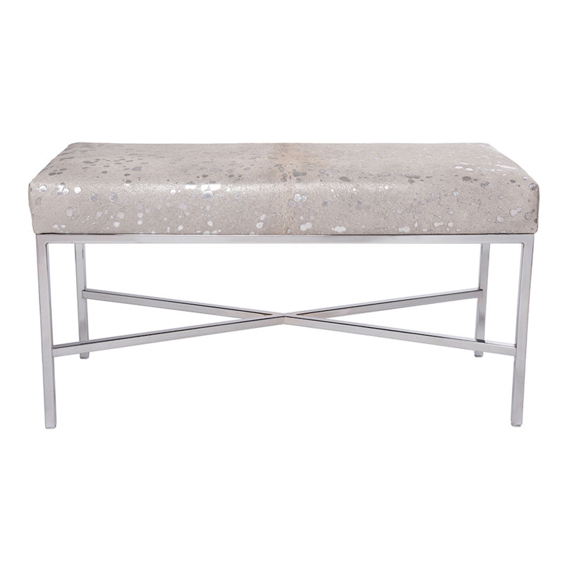 Upholstered Cowhide Bench, 19" H x 36" W x 12" D