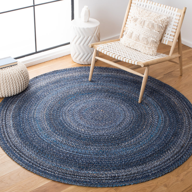 Alik Round Flatweave Area Rug, Navy, Round 183 cm