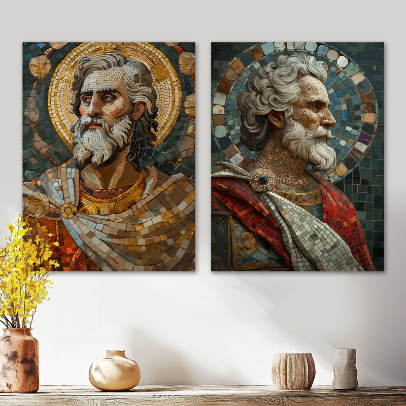 Mosaïque byzantine du roi Arthur I - ensemble d'art mural en or 2 pièces, 32" H x 48" W