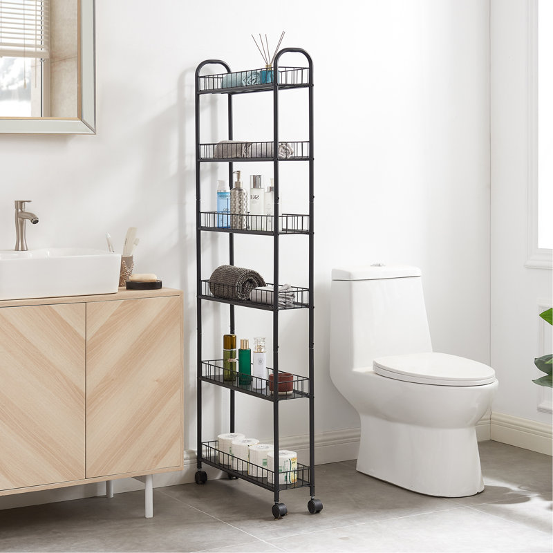 Étagère de rangement coulissante à 6 niveaux avec roulettes, 6 paniers, cuisine, salle de bain