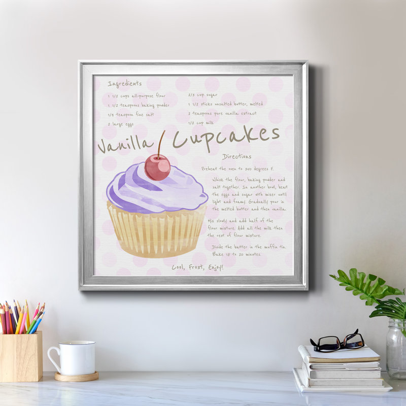 Vanilla Cupcake - cadre photo, art textuel sur toile, H 34,5 po x l 34,5 po x P 1,5 po, Toile encadrée argentée
