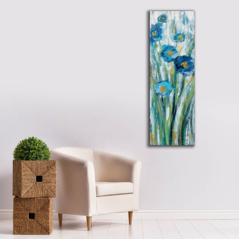 «Tall Blue Flowers 1» par Silvia Vassileva, art mural sur toile, H 60 po x l 20 po