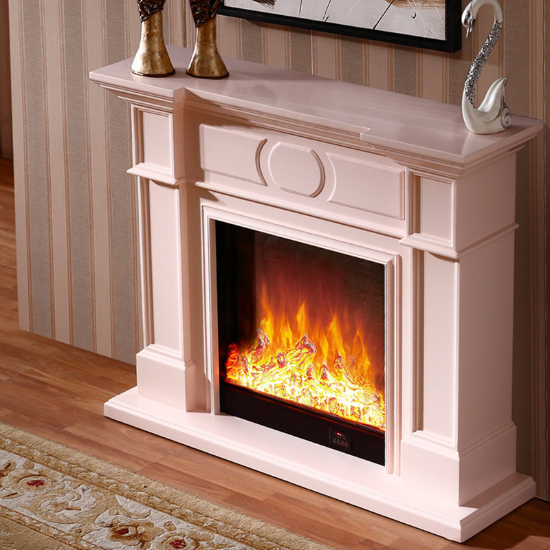 Foyer électrique en bois massif, Beige, H 31,5 po x l 39,37 po x P 12,99 po