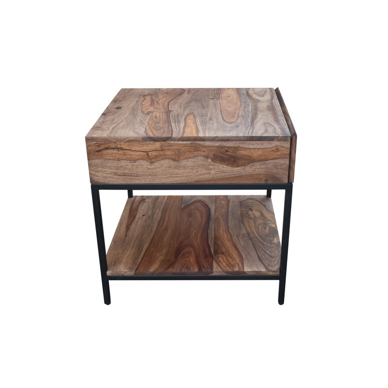 Deejay Solid Wood Top End Table with Storage