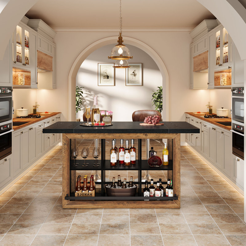 Kitchen Island with Storage, Black/Rustic Brown