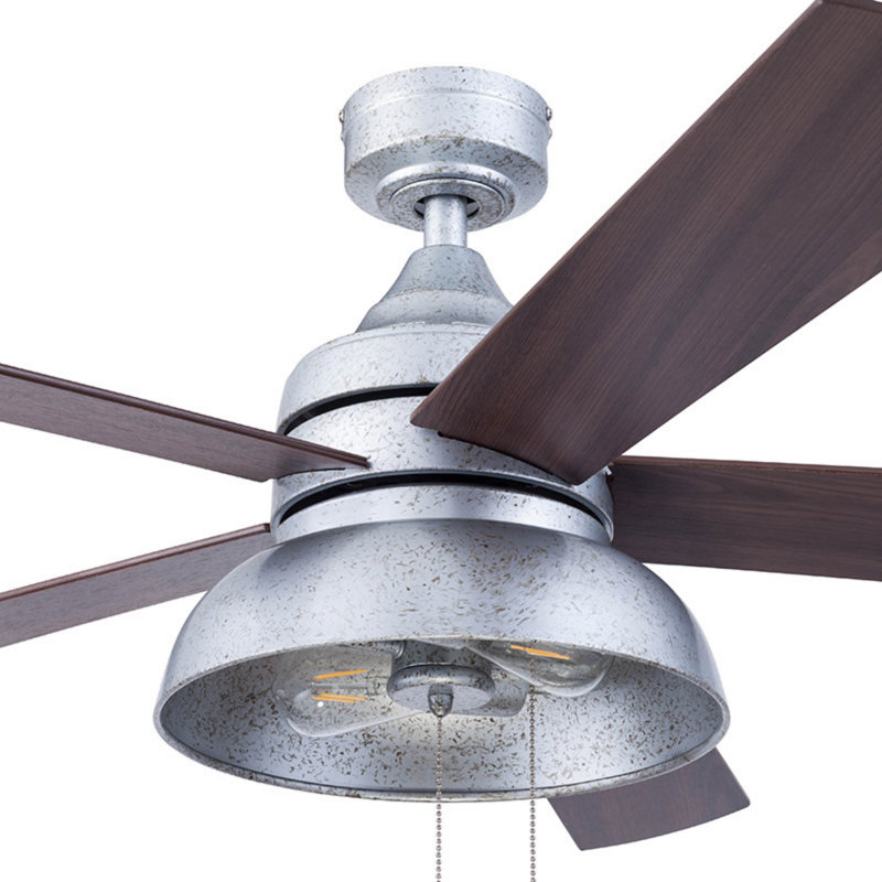 Brightondale 52" Ceiling Fan with Lights, Galvanized with Silver Oak Blades