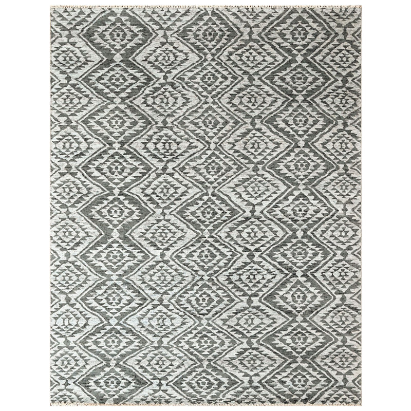 Tapis Oushak gris en laine noué à la main 8 pi 7 po x 11 pi 5 po