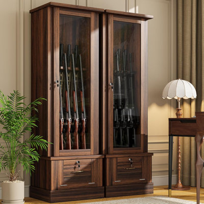 10 Gun Safe For Rifles, Wooden Display Gun Cabinet For Long Rifles, Quick Access Cabinet Safes With Large Sapce Storage For Multiple Short Gun, Espres by Red Barrel Studio