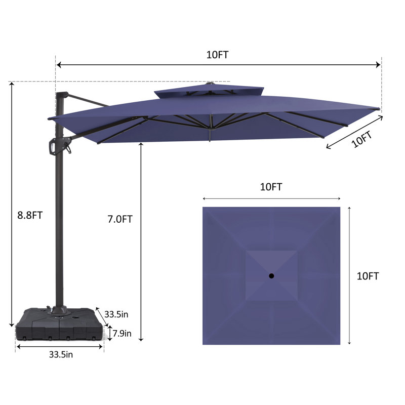 Parasol en porte-à-faux extérieur décalé 10 pi avec base lestée, Marine