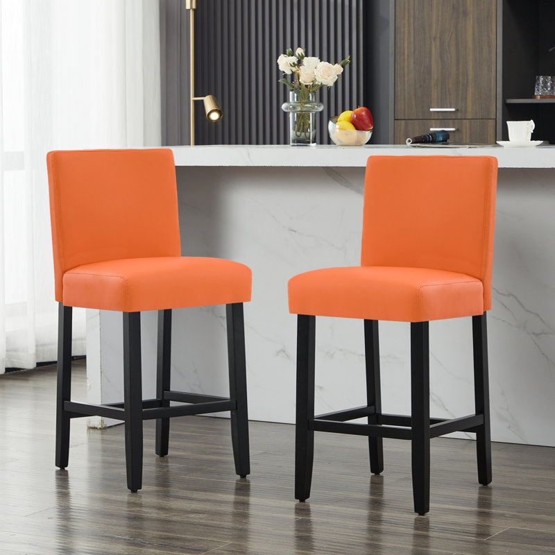Tabouret de comptoir rembourré de 26 po avec structure en bois massif, 2, Orange / similicuir