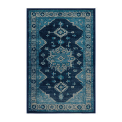 Machine Washable Overdyed Blue Area Rug