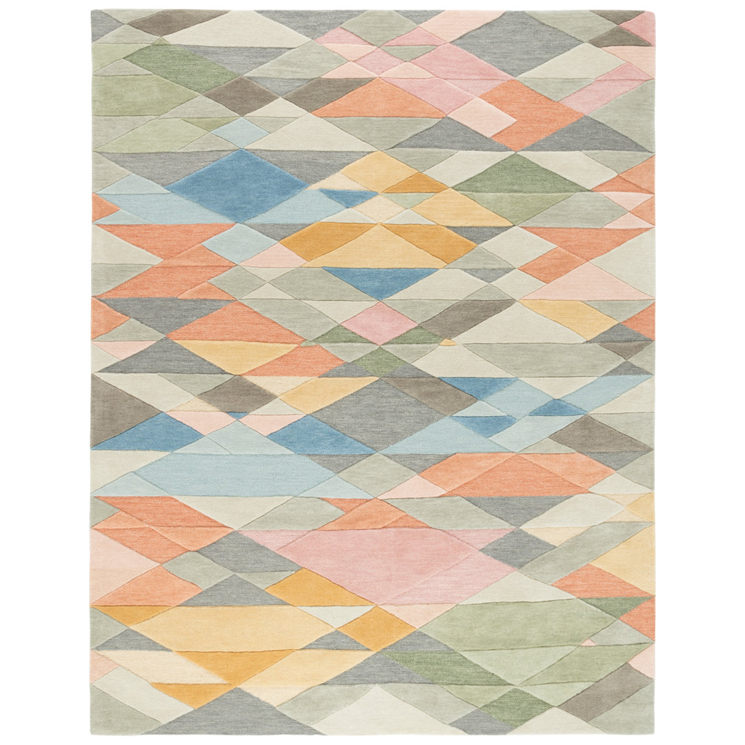 Rodeo Drive Hand Tufted Wool/Cotton Geometric Rug in Grey/Blush Safavieh Rug 