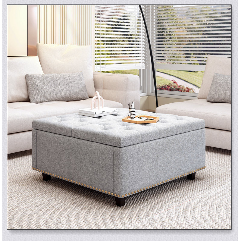 Light Grey Square Storage Bench