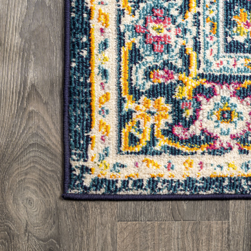 Brooklyn Geometric Medallion Blue/Beige Rug, Runner 2'3" x 8'