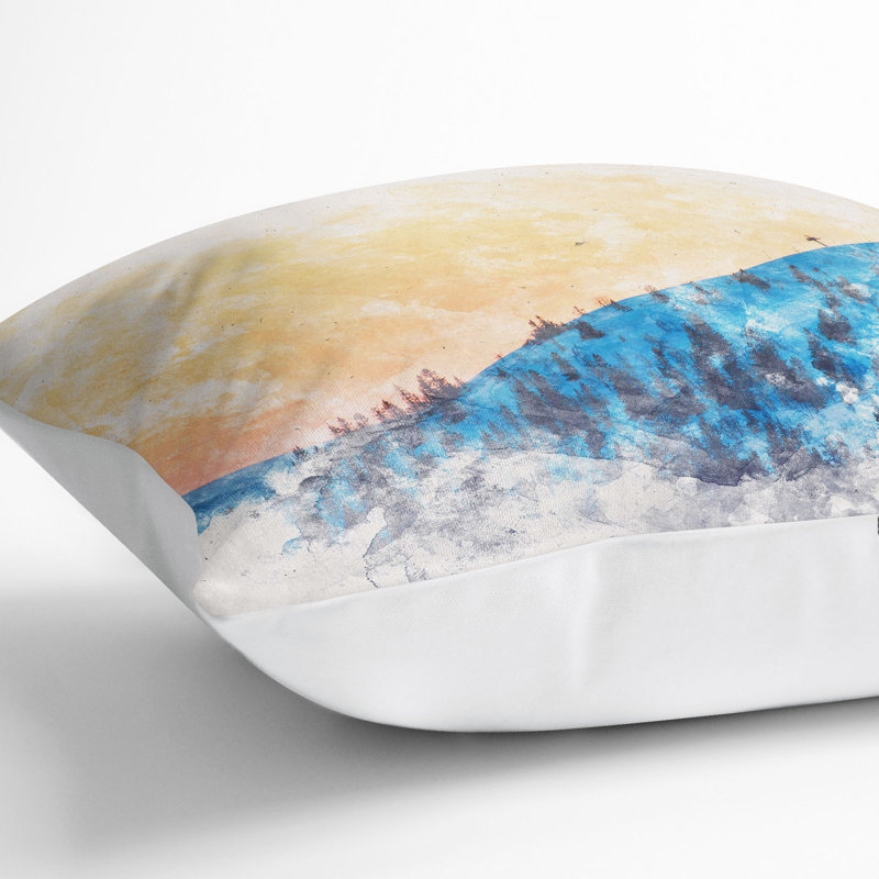 Hills of Trysil Norway Watercolour Cushion with Filling, White, 55cm H x 55cm W x 20cm D