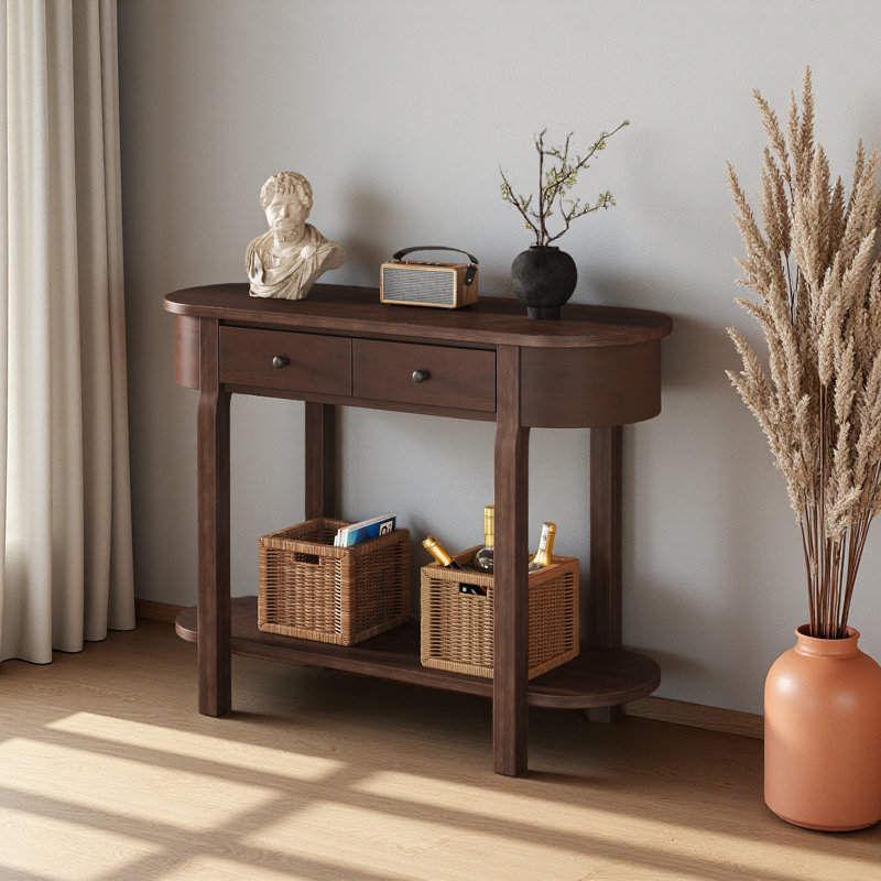Élégante console rétro avec un design incurvé et un vernis lisse pour les entrées, Espresso
