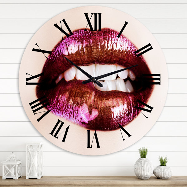 East Urban Home Close-Up Of Purple Woman Lips - Modern wall clock | Wayfair