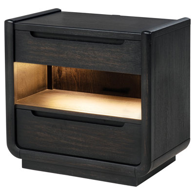 Bangor Burnished Black 2-drawer LED Nightstand with USB