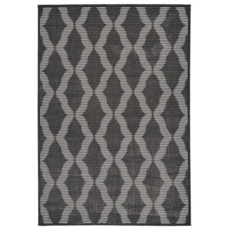 Aashika Geometric Charcoal/Gray Area Rug, Rectangle 8' x 11'