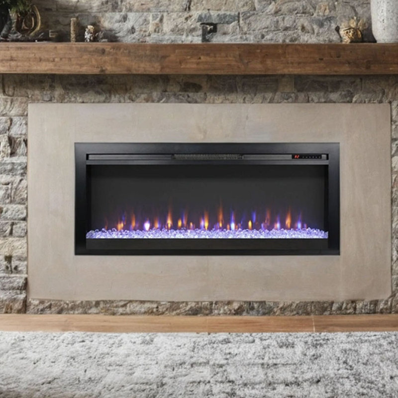 Foyer électrique encastré mural de 44 pouces avec télécommande et flamme multicolore