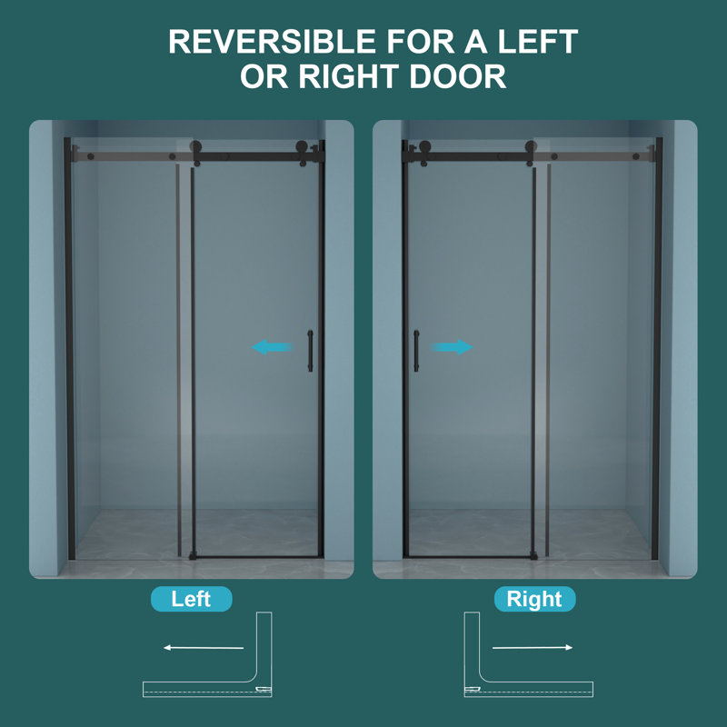 Porte de douche simple, verre trempé de 8 mm, cadre noir mat en acier inoxydable 304, installation facile, porte en verre pour rénovation avec fonctionnement antirouille et silencieux