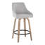 Tabouret de comptoir transitionnel de 26 po à hauteur fixe Hannah avec pivot en bois blanchi et tissu gris avec repose-pieds rond en métal noir Hannah - ensemble de 2
