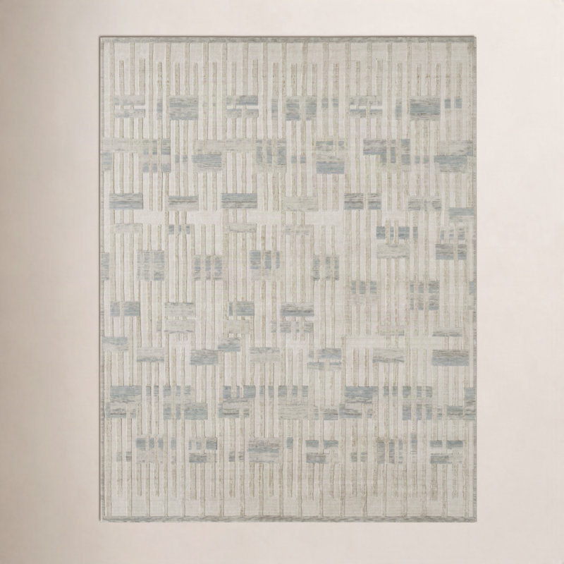 Tapis en laine Anissa, Rectangle 3 pi 6 po x 5 pi 6 po, Crème / sable / azur abstrait