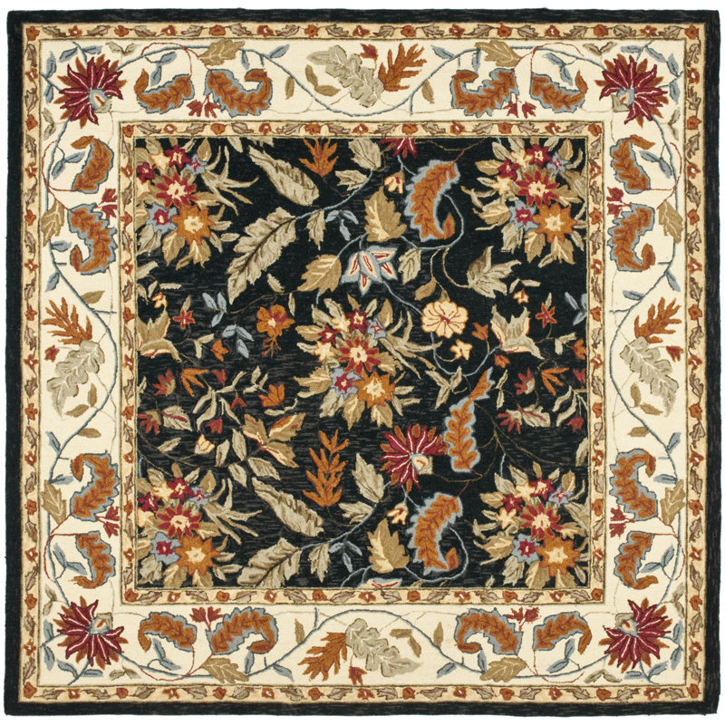 Helena Oriental Handmade Tufted Wool Black Area Rug, Square 8'