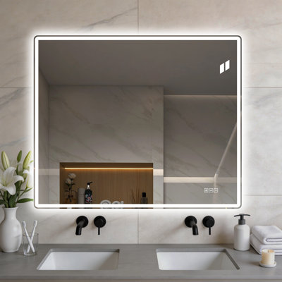 Modern Frameless Led Wall Mirror, 30"x36" Front-lit Bathroom Mirror,dual Power Supply, Moisture-proof Defog Design For Makeup & Grooming