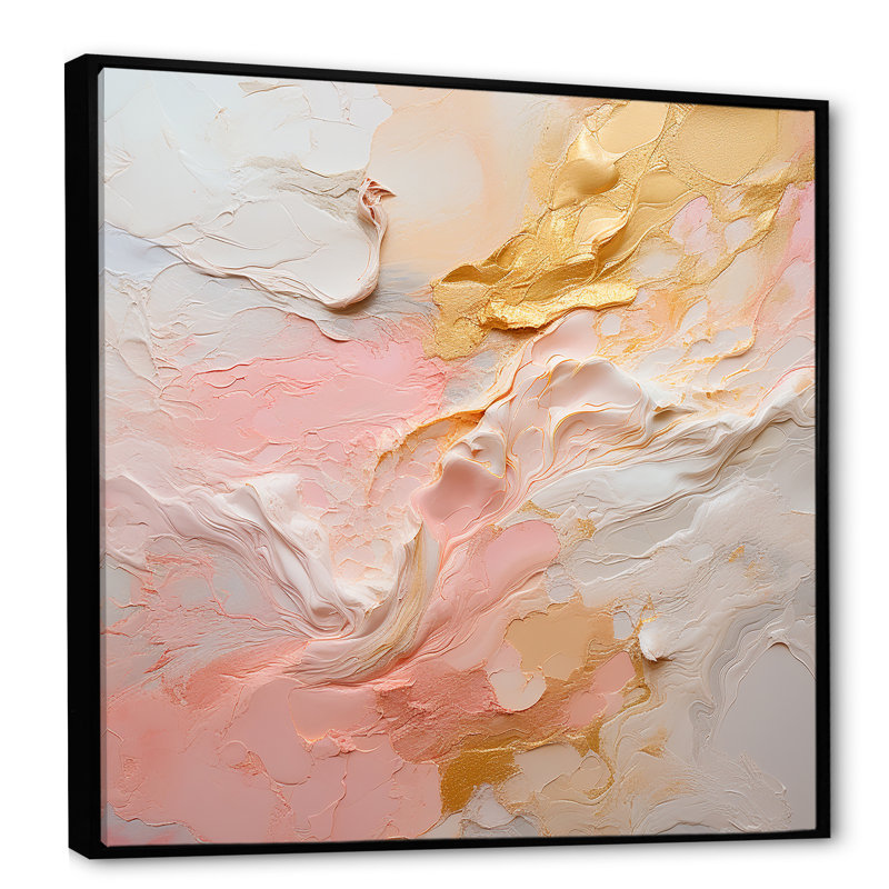 «Gold and Pink Paint Fusion I», reproduction sur toile, H 24 po x l 24 po x P 1 po, Cadre flottant noir
