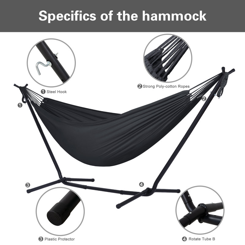 Hamac classique 2 places avec support Volkrad, Gris