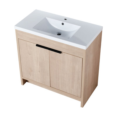 Meuble-lavabo autoportant avec lavabo en résine et 2 portes d'armoire à fermeture douce en résine, porte, armoire de rangement pour salle de bain