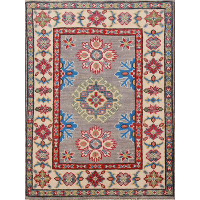 Handmade Grey Kazak Oriental Accent Rug 2x3