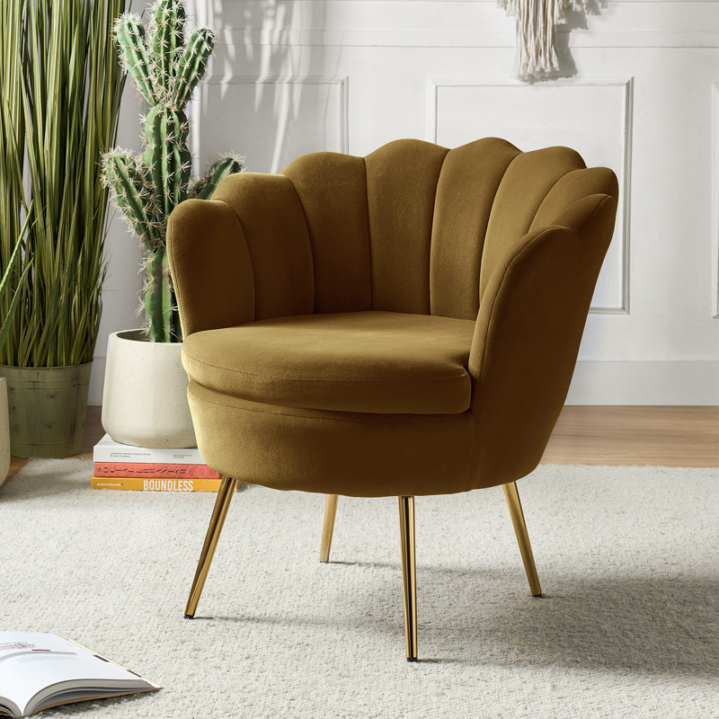 Chaise de travail en velours avec design ergonomique Louise, Doré