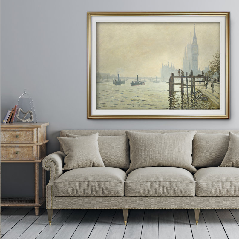 « thames ci-dessous westminster » par claude monet imprimé, Cadre doré, H 28 po x l 38 po x P 1,5 po