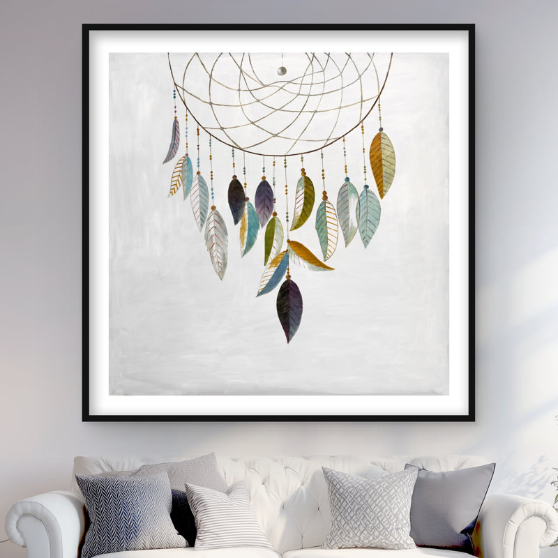 Dreamcatcher with Feathers - Hygge, reproduction encadrée, H 48 po x l 48 po, Noir