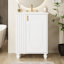 Meuble-lavabo rétro classique de 61 cm (24 po) avec lavabo en céramique lisse, structure en bois massif, porte à fermeture amortie, rangement latéral, étagères à 2 niveaux, trous prépercés pour la robinetterie, trop-plein fini, autoportant