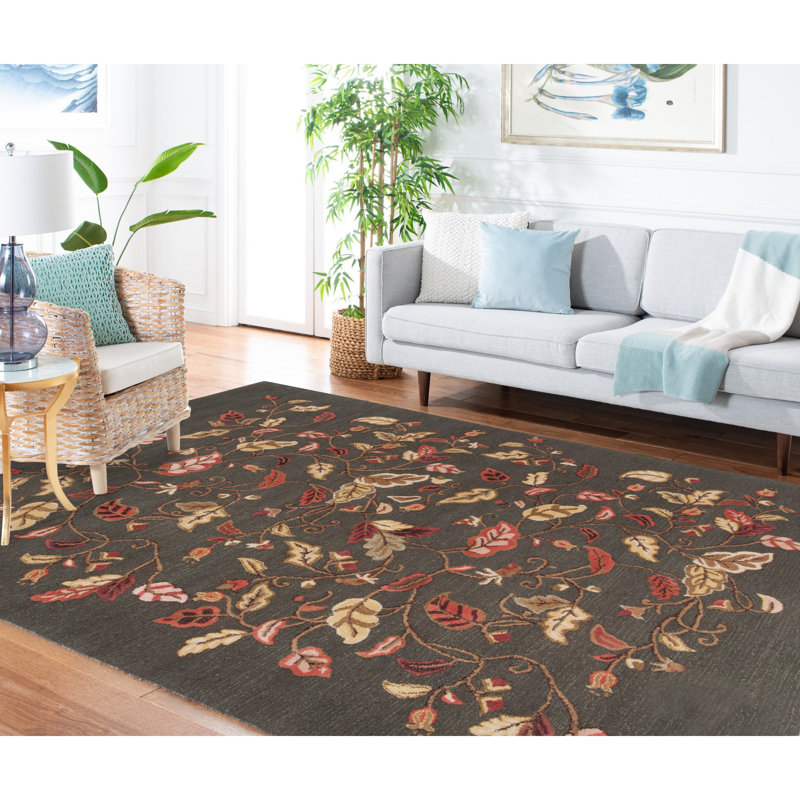 Coreatha Martha Stewart Hand Tufted Wool/Viscose Floral Rug in Francesca Black, Rectangle 8' x 10'
