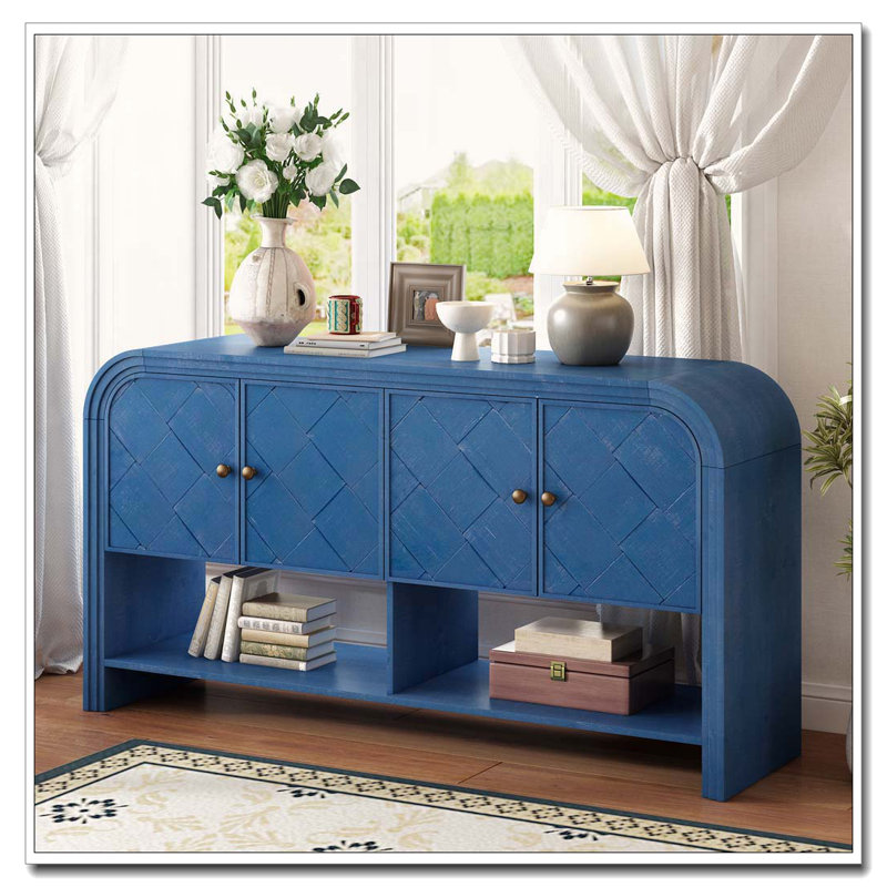 console table with Woven Wood Slats, Navy Blue