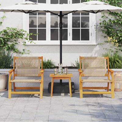 Relax Chairs With Side Table Set Of 2 Acacia Wood, Rattan