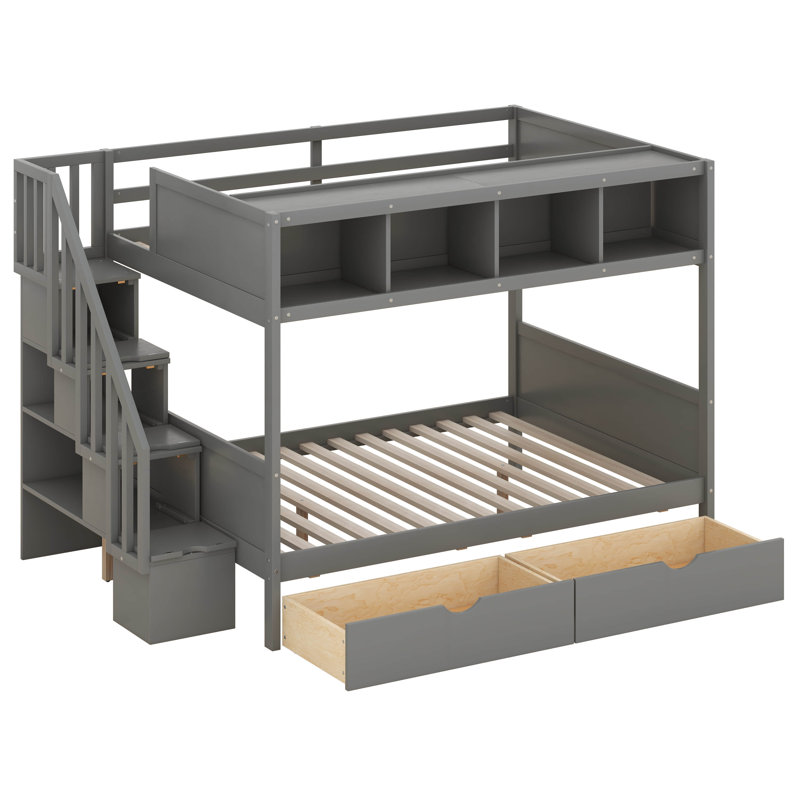 Lit superposé simple au dessus d'un lit double pour enfants, Gris