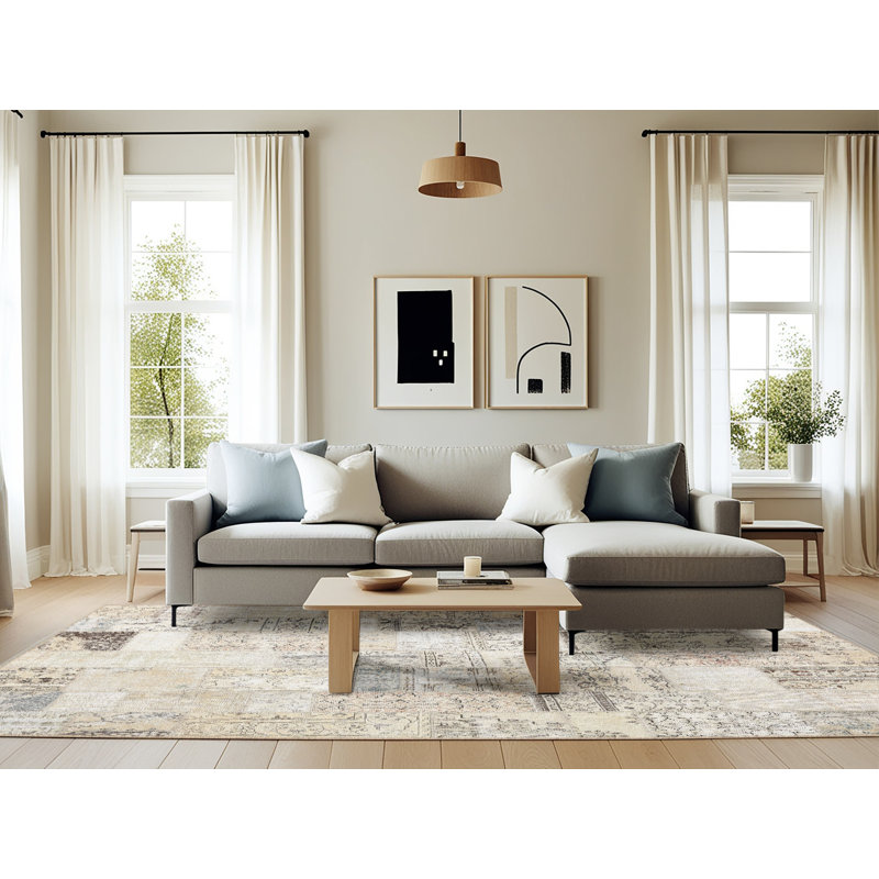 Tapis beige contemporain, Rectangle 6 pi x 9 pi
