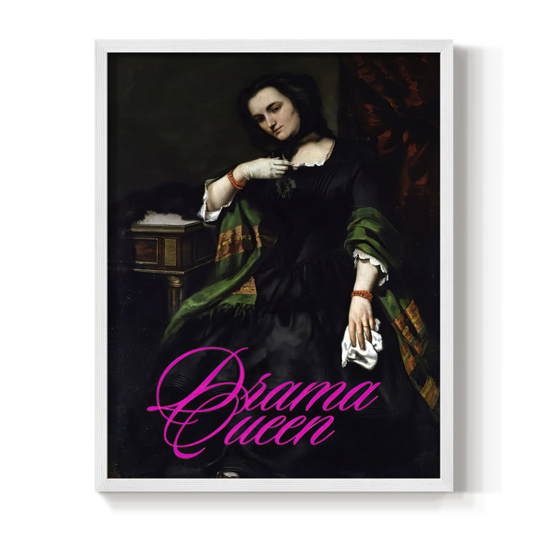 Masterful Snark - Drama Queen Framed Print - Solid Wood, 20" H x 16" W, White