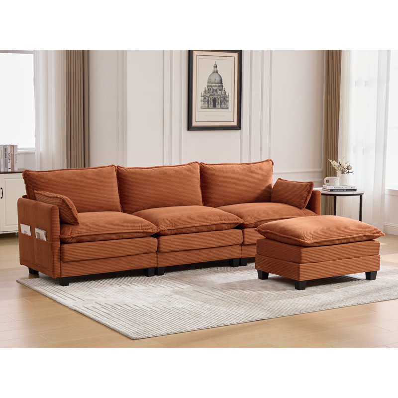 Canapé modulaire avec rangement 103 po Comfy Cloud Couch, Velours côtelé orange