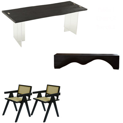 Modern black solid wood acrylic table set