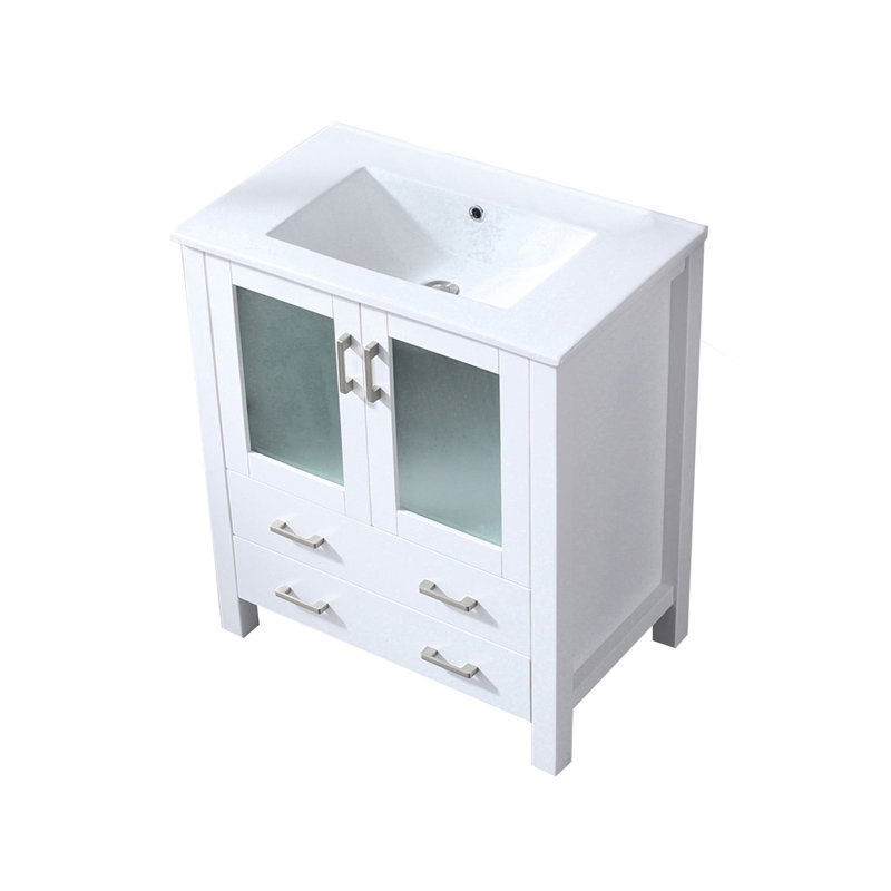 Meuble-lavabo blanc 30 po X P 18,25 po D, avec plateau en céramique blanche, Blanc