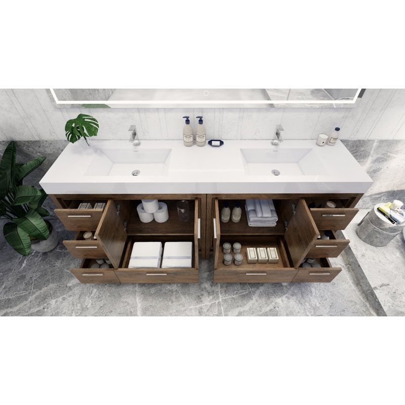 Ensemble de meuble-lavabo double 83 po Marche, Palissandre, Chrome