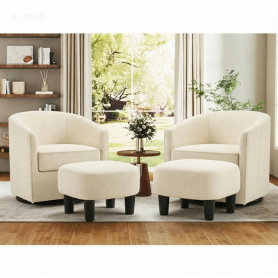 24.4" W Contemporary Soft Upholstered Swivel Barrel Chair With Ottoman