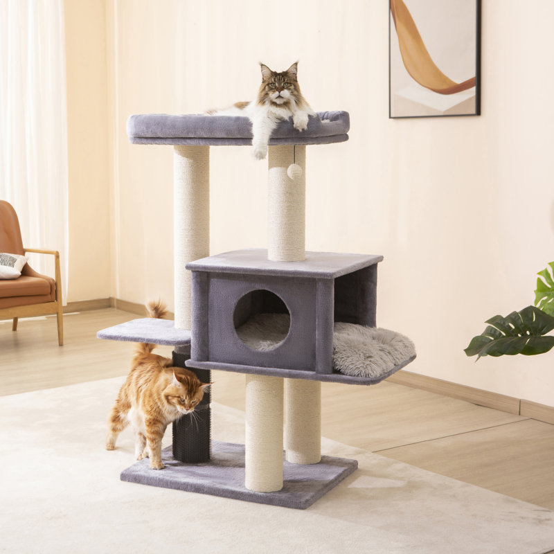Extra Large Gray Sisal and Plush Cat Tree with LED Ball